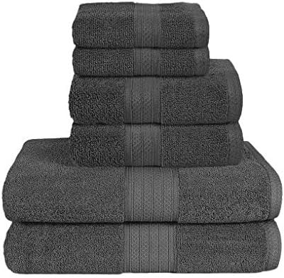 Conjunto de toalhas de 6 peças algodão de anel, 2 toalhas de banho 27x54, 2 toalhas de mão 16x28 e 2 panos 12x12