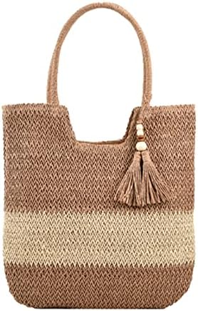 Bolsa de praia de palha OWGSEE, bolsa de tecido de verão com borlas grandes bolsas de palha de bolsa de ombro grande para mulheres