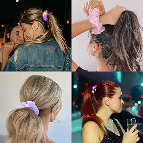24pcs Scrunchies LED para mulheres iluminam cabelos macios para meninas Cabelo colorido Cabelo elástico Bandas de cabelo brilham nos acessórios de cabelo escuro com bolsa para festa de neon de Halloween