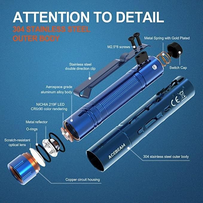 Acebeam Rider Rx Recarregável lanterna EDC- 650 lúmens- Até 96 metros arremesso de cabo de carregamento Eco Sensa