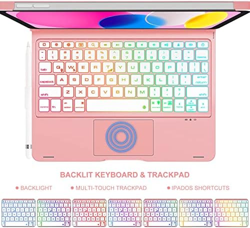 Caixa do teclado do touchpad para iPad 10ª geração 10.9 2022 - trackpad multi -touch, 7 coloras de cor, 360 ° Case inteligente