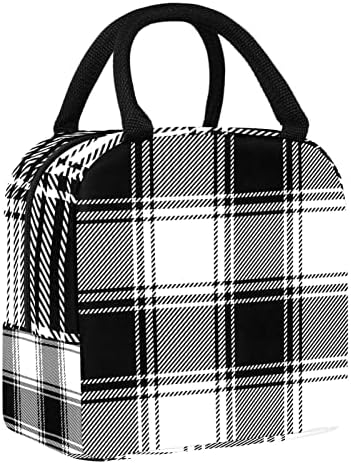 Padrão xadrez de tinta branca preta lancheira de lancheira isolada saco de piquenique ao ar livre para viagens de viagem Recipiente