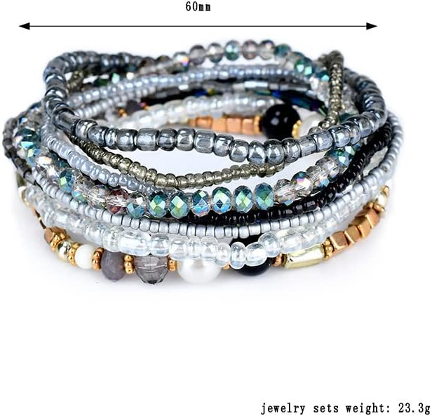 PingyongChang Bohemian empilhável pulseiras de contas para mulheres pulseiras de pulseira de pulseira de pulseiras de pulseiras artesanais Bracelets de miçangas multicoloridas com miçangas conjuntos de jóias boho charms jóias