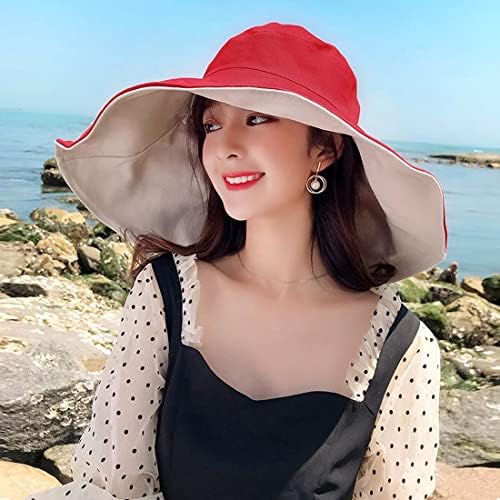 Chapéus do sol feminino Summer Beach Proteção UV Upf Packable Wide Brim Chin Strap, pode ser usado em ambos os lados Hat Bucket
