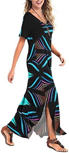 Vestido de verão de verão 2023 feminino Pescoço de manga curta colorida estampa colorida vestido longo praia maxi vestido com