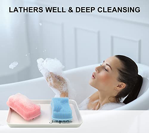 Lavador de silicone, 2 em 1 lavador de chuveiro para corpo, bucha de silicone macio para pele sensível, escova de massger de couro
