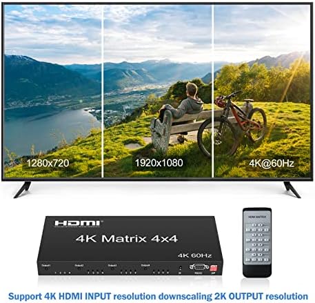 Avedio Links 4x4 Switch HDMI Matrix 4K@60Hz, Splitter HDMI Matrix Switcher 4 em 4 em 4 Out com controle RS232, caixa de seletor de matriz HDMI com EDID, AUTO SUPPORT AUTO DOWNSCALER, HDR, HDMI2.0, HDCP2.2, 18 GBPS