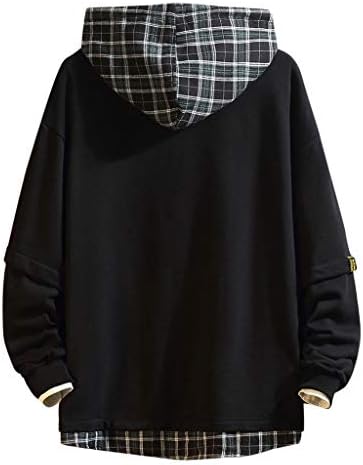 Thenlian Men's Casual Fashion Plaid Patchwork Capuz de mangas compridas Sweatershirt Tops