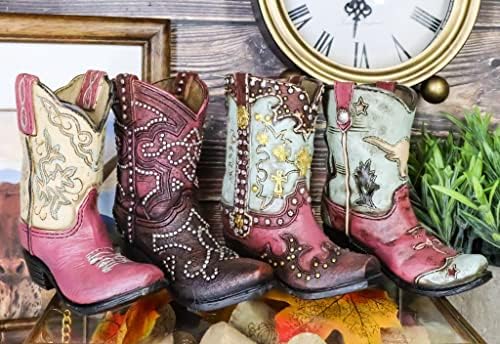Pacote de presentes ebros de 4 cowgirl rústico cowgirl texas texas vaca prata prata em faux botas de acabamento em faux botas de papelaria lápis de maquiagem