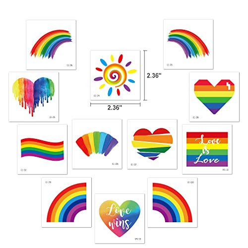 96 folhas Tatuagens temporárias do arco -íris, Konsait Rainbow Flag Heart Tattoos Startador de arte à prova d'água para meninas meninos Favorias O orgulho da igualdade Parades Celebrações