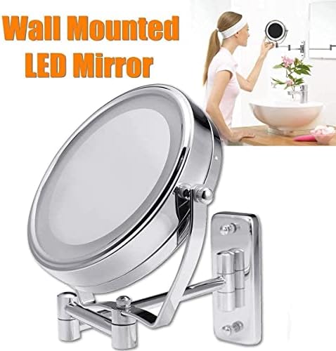 Vanity Mirror, 6 de diâmetro do banheiro espelho de maquiagem com luzes LED Montante de parede dois lados ampliando o espelho cosmético de rotação 7x