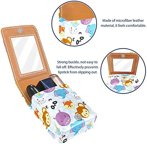 Caixa de batom de maquiagem para rostos externos de animais portáteis Organizador de batom com espelho Mini Makeup Bag leva até 3