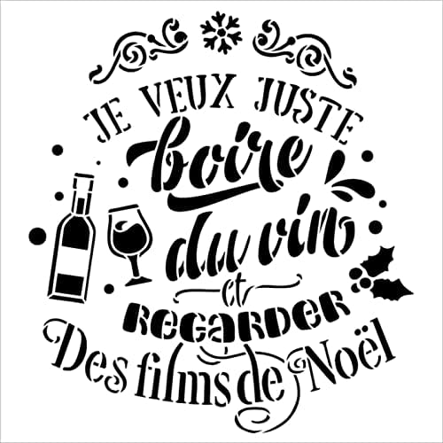 Boire du Vin Films de Noel French Stencil by Studior12 - Selecione Tamanho - EUA Made - Craft Diy Wine temas da sala de estar Decoração | Pinte o sinal de madeira de Natal
