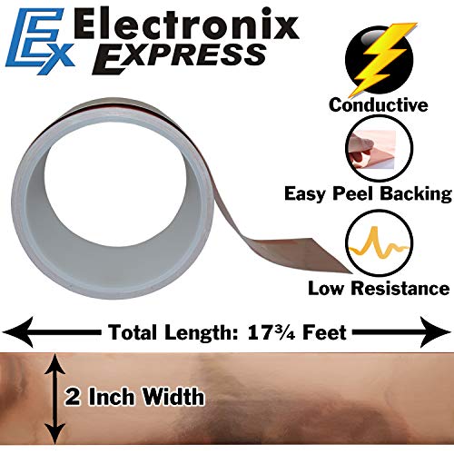 Extronix Express 17 pés de 2 polegadas de largura Fita de papel alumínio com adesivo - condutor de ambos os lados para blindagem emi, reparos elétricos, projetos de engenharia, artes e artesanato ou vitrais