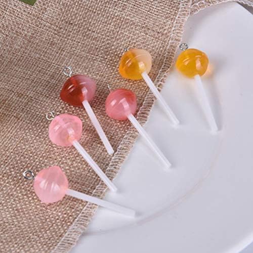 10/50/60 PCs Lollipop Resina Charms Transparente Lollipop Charms Candy Contas Resina Pingentes de Flatback com orifício Brinho