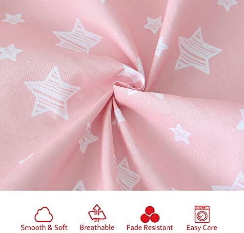 Lençóis para crianças para meninas, 3 peças para crianças pequenas, conjuntos de roupas de cama de criança respirável e respirável incluem um lençol plano, um lençol equipado, uma fronha, lençol de cama de bebê e conjunto de travesseiros, estrela rosa