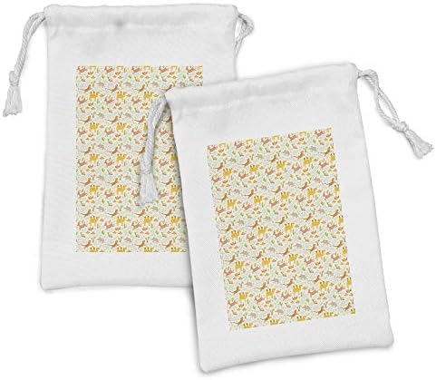 Conjunto de bolsas de tecido de Savannah de Ambesonne de 2, animais de zoológico felizes sorrindo e pularem as cores