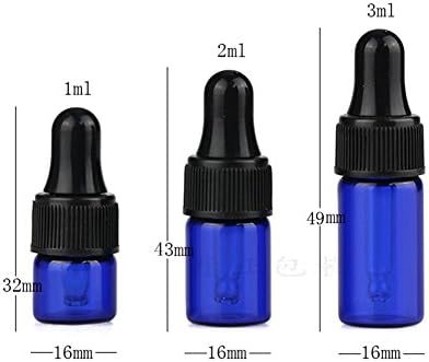 Furnido 15pcs 2ml/3ml Mini frasco de vidro azul cobalto com garrafas de aromaterapia de aromaterapia de aromaterapia de pipeta garrafas suspensas recarregáveis ​​garrafas vazias com tampas pretas de vidro de vidro de vidro do colapso redondo