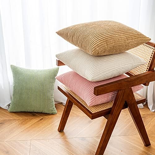 Capas de travesseiros de arremesso de emema Cordamento Decorativo Capas de almofadas quadradas listradas macias para o sofá -cadeira de cadeira de cadeira 18x18 polegadas de 2 polegadas de 2 polegadas, creme branco