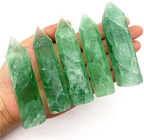 Marka Jewelry ® Natural Green Green Snowflake Fluorite Quartz Crystal Point Cura