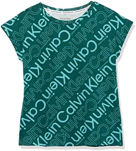 Manga curta de Calvin Klein Girls T-shirt de desempenho relaxado, decote de pescoço de tripulação e detalhamento do logotipo