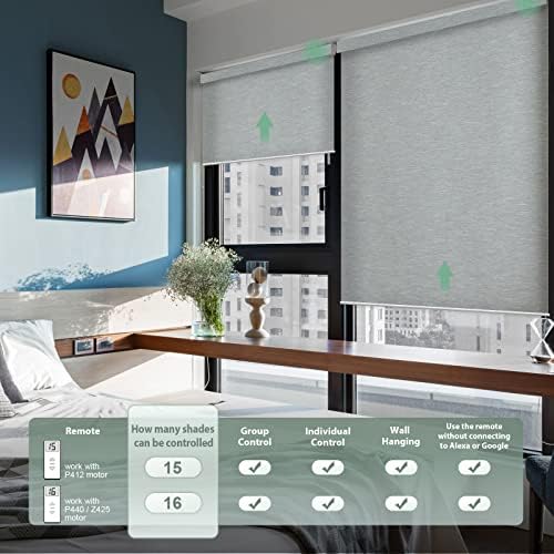 Yoolax Motorized Blinds para janela com tons remotos e inteligentes funcionam com Alexa Google Home 50% Blackout, tons de rolos elétricos automáticos personalizam tamanho para a sala de estar
