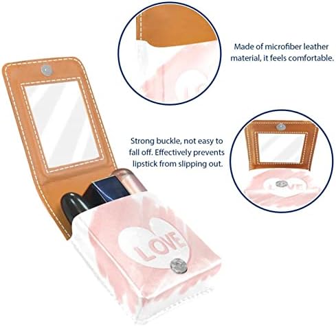 Bolsa de batom de batom de maquiagem de oryuekan com espelho portátil de armazenamento de armazenamento portátil de armazenamento de armazenamento labial de armazenamento de brilho, padrão simples rosa amor coração
