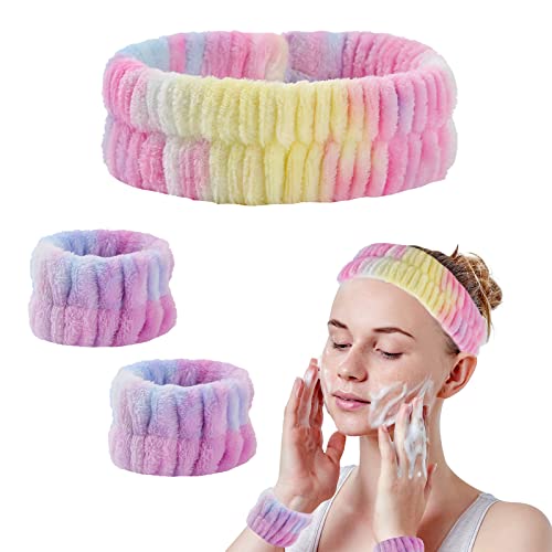 3 PCs Spa Bandada da cabeça para lavar o rosto e combinar pulseiras reutilizáveis ​​spa de faixa para a cabeça Washband Face Wash