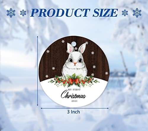 My First Christmas Baby Ornamentos Babys First Christmas Ornament 2021 Com Rabbit Print Christmas Tree Ornames Round Double Sudedent Ornament for Newborn Baby Shower Ornament