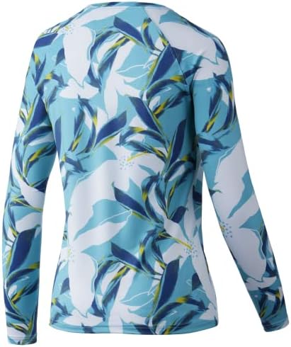 Huk Women's Standard Pursuit de manga longa Camisa de desempenho + proteção solar, brilho alto azul-azul, X-Large
