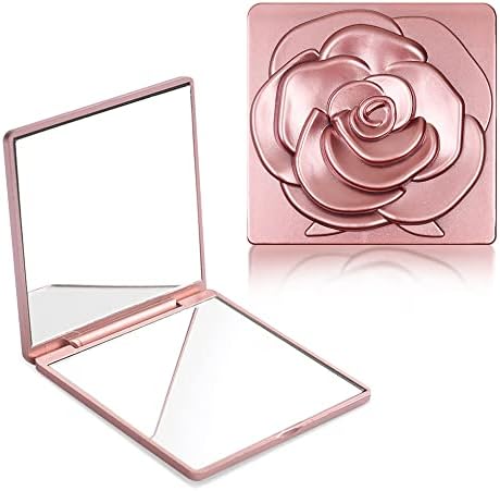 Modixun 2pcs Mantendo espelho compacto para bolsas, espelho de bolso de ampliação de 1x/3x, espelho dobrável de maquiagem de viagem rosa elegante, espelho dobrável, ouro rosa