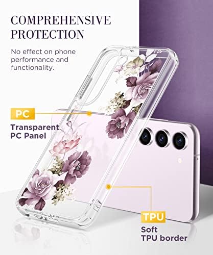 GVIEWIN Compatível com a caixa Samsung Galaxy S23 Plus com protetor de tela+protetor de lente da câmera, cobertura de proteção de proteção floral clara e clara e clara para mulheres 6.6