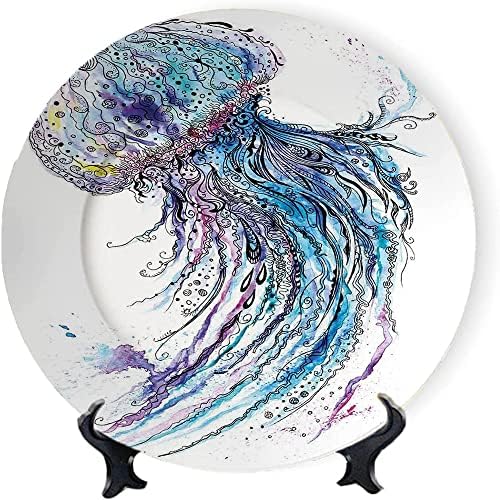 Placas decorativas de água -viva para penduramento de parede, 6 , Aqua Colors Art Ocean Animal Print Sketch Style Creative