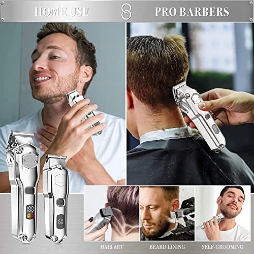 Clippers de cabelo para homens, 2 em 1 em 1 All Metal Men's Professiona Hair Clipper LCD Hair Trimmer For Men Barber Shop Pooderning