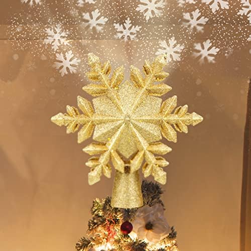 Treça de Natal Limpa iluminada, Christmas Snowflake Tree Topper Lights LED integrados, luzes rotativas, 3D Luzes de projetor Christmas Snowflake Tree Topper para a árvore de natal Decorações de férias de ano novo
