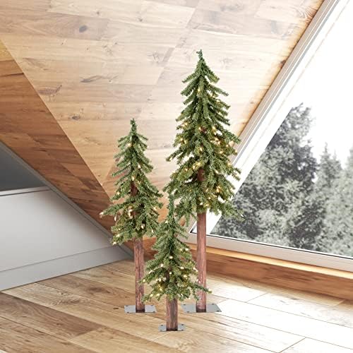 Vickerman 2 '3' 4 'Natural Alpine Alpine Artificial Christmas Tree, Luzes incandescentes claras - Conjunto de árvores de Natal Faux - decoração de casa interna sazonal