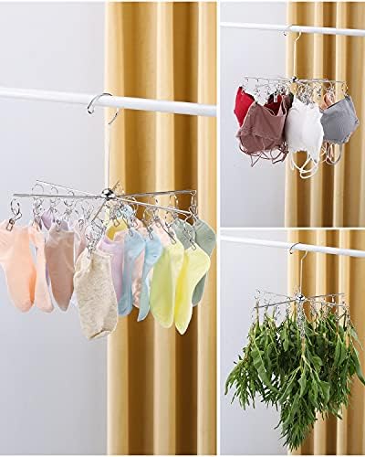 Rack de secagem de roupas wycqkl 24 clipes, salvamento de espaço 360 ° Cabine de sutiã de gancho rotativo para toalha, meias, roupas de bebê, ervas