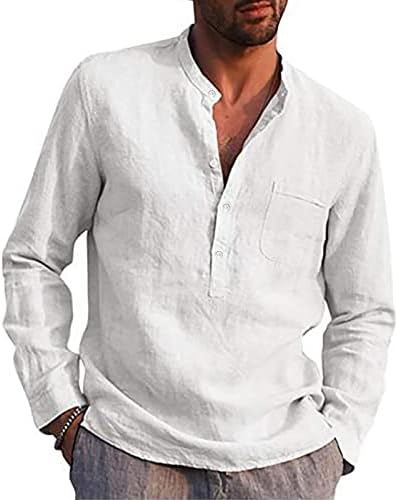 Camisas de linho para homens Designer Summer Summer Men's Casual Cotton Linen Color Sólida Camisas de manga comprida Camisas de colarinho solto