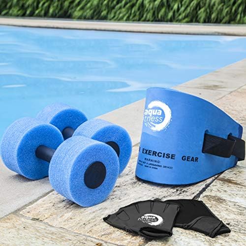 Novo conjunto de fitness de água aqua de 6 peças-equipamentos de exercício para aeróbica de água e outros exercícios de piscina-inclui cinto de natação aquático, luvas de resistência e halteres