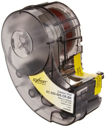 BRADY XC-500-595-OR-BK IDXPERT & LABXPERT Rótulos B-595 Filme de vinil interno /externo preto em laranja, imprimível área: 19.000 W x 0,500 h 1 roll /cartucho