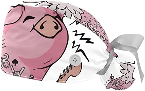 2pcs Mulheres Capinho de trabalho ajustável com botão Funny Pig Wing Fly Play Playtail Ponytail Bolsa Tie Back Hat Back