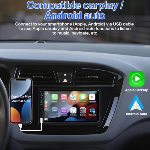 Atualização mais recente de estéreo de carro duplo de 7 polegadas para CarPlay & Android Auto com controle de voz, Bluetooth5.2 MirrorLink, rádio do carro com câmera de backup à prova d'água, subwoofer, tela de toque SWC/USB/SD AM/FM/AUX