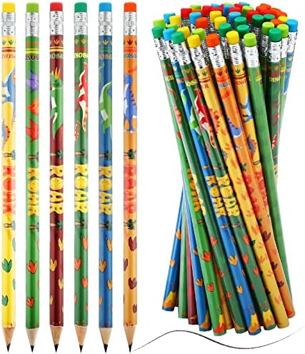 Lápis de dinossauro de 60 PCs de 60 PCs variados lápis de dino com borrachas lápis de dinossauros multicolor
