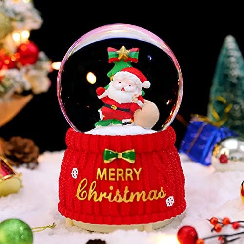 Globo de neve musical de Natal, resina de 100 mm Globo de neve de Santa com luzes LED de mudança de cor e flocos de neve