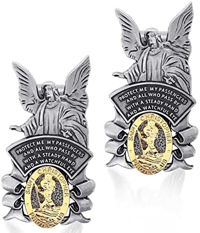 Cobee St Christopher Medal for Car, carro São Christopher com Guardian Angel Visor Medal Clipe Religiou