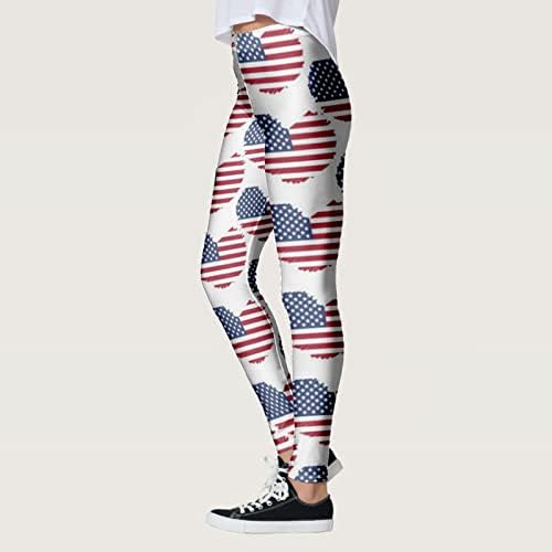 4 de julho de altas perneiras de cintura para mulheres bandeira dos EUA Executando leggings de ioga Ultra mole escova as calças esportivas esportivas elásticas