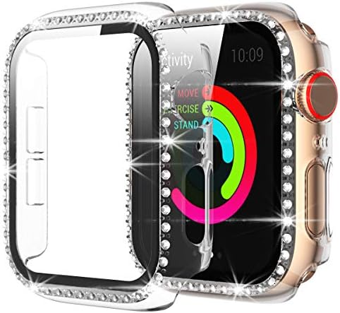 Compatível para Apple Watch Risk 40mm 44mm Diamante PC Caso de pára -choques Diamantes de cristal de cristal brilhante Tampa de casca de proteção dura para IWATCH SE Série 6 5 4