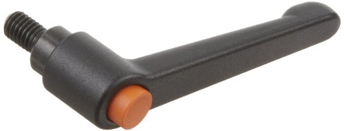 Die Cast Zinc Angulado Puxa ajustável com botão laranja, pino rosqueado, 1-49/64 Comprimento, 1-3/8 altura, 1/4 -20 TPI Thread, 5/8 Comprimento da rosca