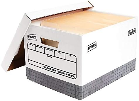 Caixas de armazenamento Staples Hovery, aba superior, força de empilhamento 850 lb, branco/cinza, 9 3/4 h x 12 W x 15
