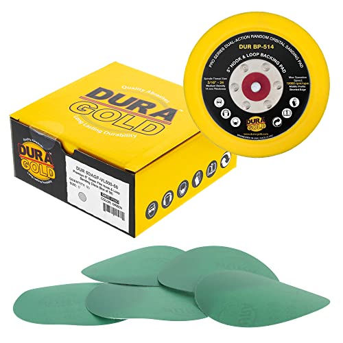 DURA -GOLD 5 FILME verde PSA Sanding Discs - 500 Grit & 5 Hook & Loop Da Sander Backing Plate Plack Pad